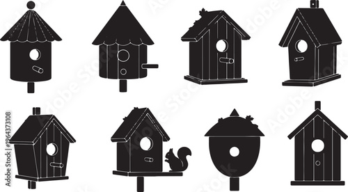 Black Solid Autumn Themed Birdhouse Silhouette Collection