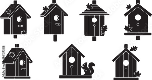 Black Solid Autumn Themed Birdhouse Silhouette Collection