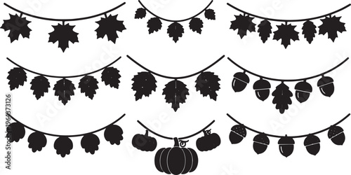 Fotografie Black Solid Autumn Party Bunting and Garland Silhouettes
