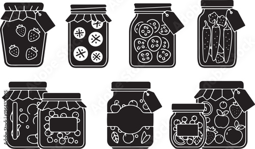 Black Solid Autumn Harvest Canning Jar and Preserve Silhouettes