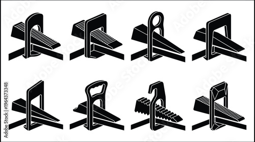 Collection of Tile Wedges and Leveling Tools on White Background vector pending
