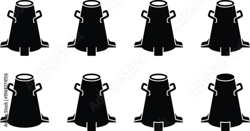 Eight Black Concrete Slump Test Molds with Handles and Bases cylinder construction