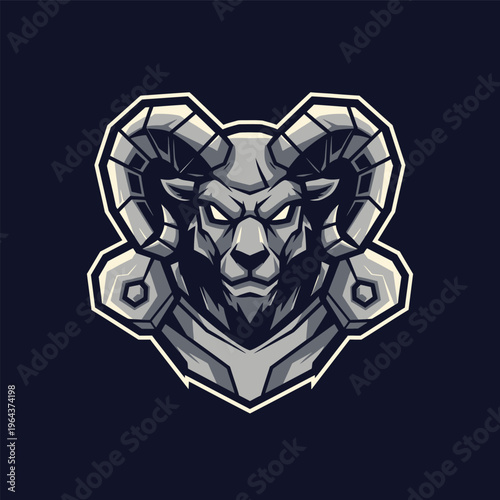 Robotic Ram Head Illustration Design.
