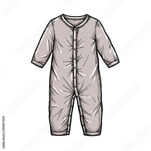 Illustrated beige sleep romper with button details, isolated on a white background showcasing cozy nightwear design