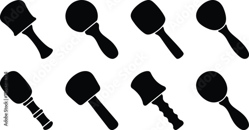 Eight black silhouette icons of ice cream scoops with different handle designs on a white background