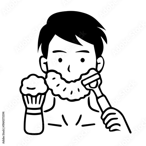 Man shaving beard with razor, daily grooming
髭剃りをする男性・シェービング