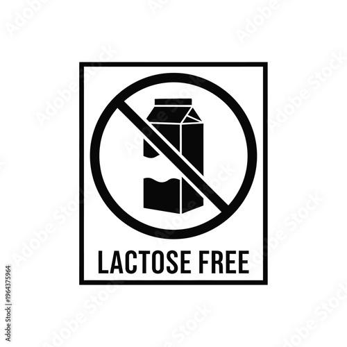 Illustration of vector lactose free sign with milk carton icon
