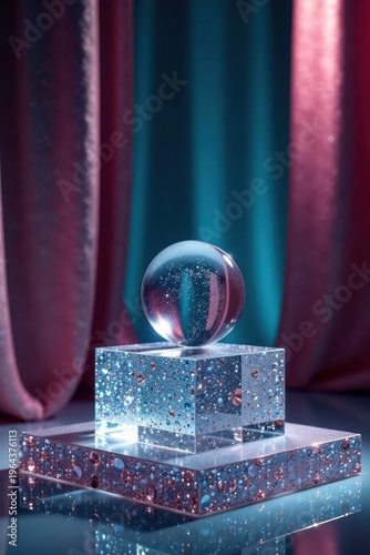 Wallpaper Mural Glass pedestal with crystal centerpiece on elegant diamond-encrusted backdrop, lit from within , display, high-end Torontodigital.ca