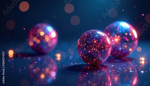 Wallpaper Mural Glittering balls suspended in mid-air with shimmering reflections on a dark blue background, shine, lotto Torontodigital.ca