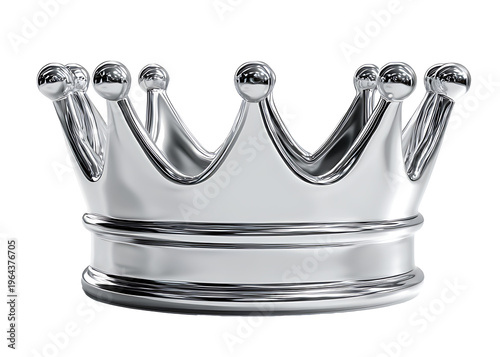 A close-up view of a shiny silver crown on a plain background