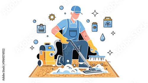 Professional Cleaner at Work: A diligent cleaner, armed with professional equipment, tackles the task of carpet cleaning. the commitment to cleanliness and a fresh start.