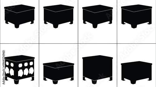 Eight Black Silhouettes Of Cubes With Square Bases And Legs block geometric