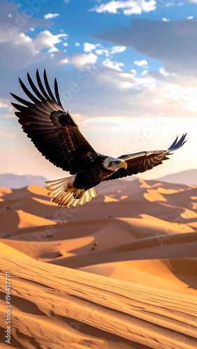 Eagle Soaring Above the Desert - A Majestic Flight.