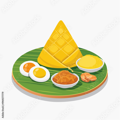 Authentic Indonesian Cuisine Featuring Ketupat, Eggs, and Spicy Sambal