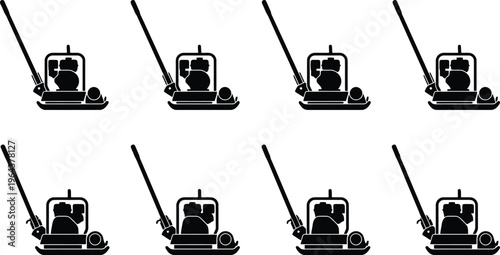 Eight Black Silhouettes Of Plate Compactors For Construction equipment machinery