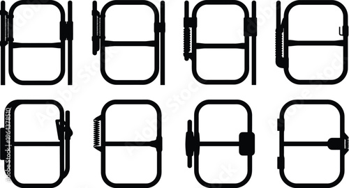 Group of Black Silhouettes of Farm Gates with Different Latching Mechanisms agricultural ranch