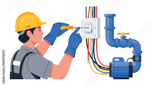 Electrical Worker at Work: A skilled electrician diligently works on electrical components, highlighting the precision and expertise involved in ensuring secure and efficient energy distribution.