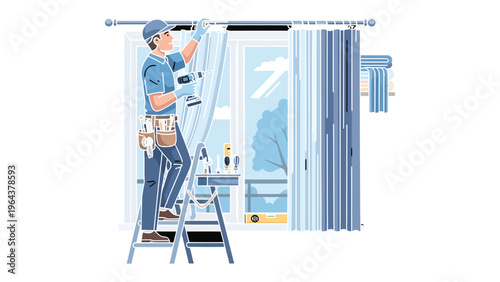 Mastering the Craft: A skilled craftsman expertly installs a curtain rod, showcasing precision and dedication to his trade.