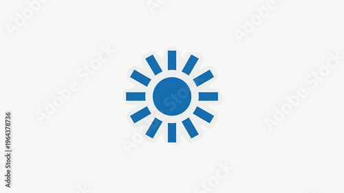 Blue sun symbol with rays on white background