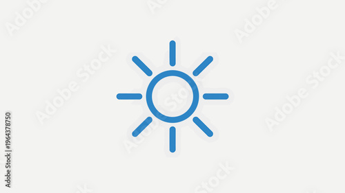 Blue sun icon with rays on white background