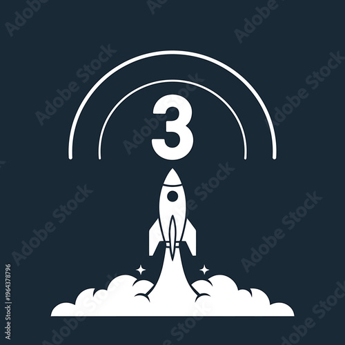 Rocket ship launching into the air with clouds and stars around it  number three