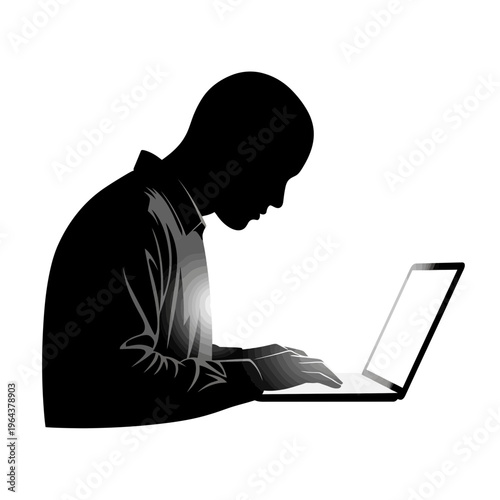 faceless freelancer working on laptop in modern workspace