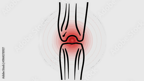 Knee joint pain and inflammation illustration with red heat effect on transparent background