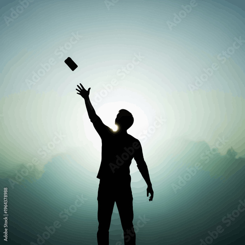 Digital detox concept with silhouette of person throwing phone