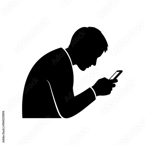 person addicted to mobile phone, scrolling, isolated silhouette