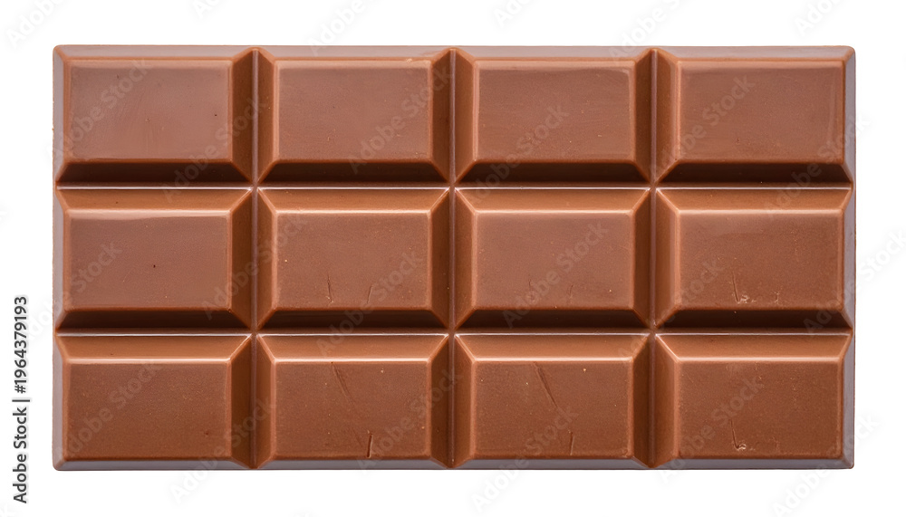 Fototapeta premium Close-up of a milk chocolate bar, rectangular with twelve connected segments