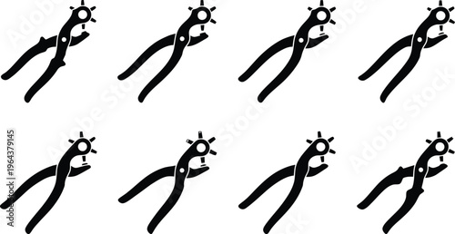 Silhouette Collection of Rotary Hole Punches in Different Positions Keywords: hole punch, rotary punch, paper punch, tool, office tool, craft tool, stationery, industrial tool, metal punch, leather
