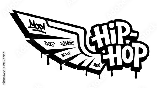 Graffiti style hip hop music logo with spray paint and tags