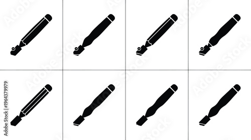 Set of black marker pen icons in various orientations and styles on a white background writing instrument
