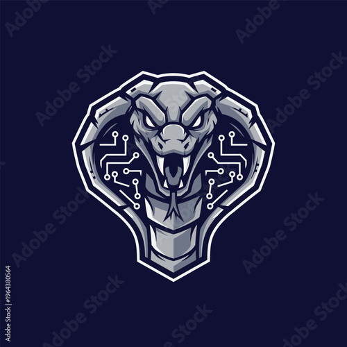 Gray robotic snake head logo.