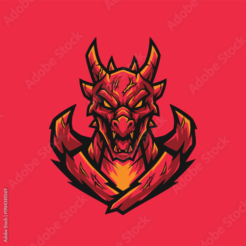 Dragon head with sharp horns and eyes.