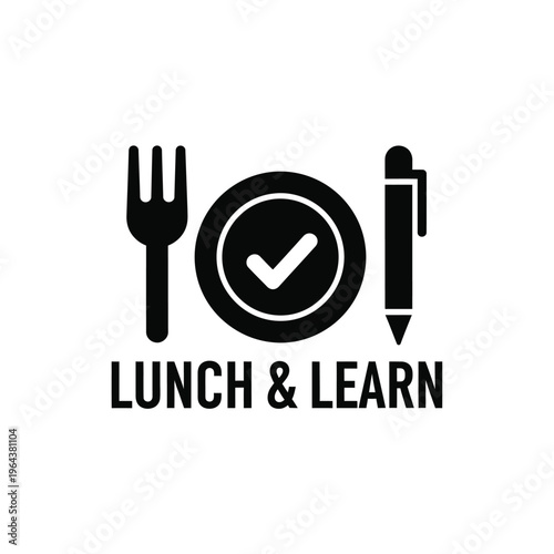 Illustration of vector lunch learn logo with plate fork and pen