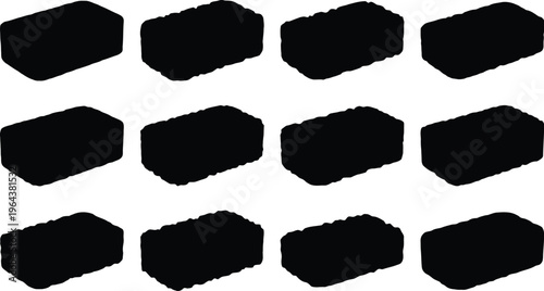 Twelve Black Silhouette Illustrations of Bricks with Textured Surfaces building material construction