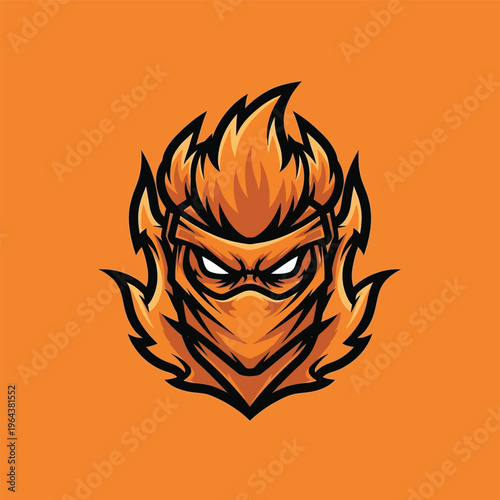 Cartoon angry face with flames head.