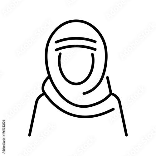 Arab woman icon. People and muslim woman line symbol. Black and white.