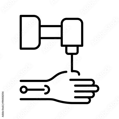 Bioprinting hand icon. Healthcare and bioprinting line symbol. Black and white.