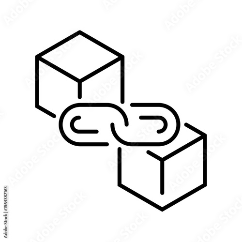 Blockchain network icon. Business and cryptocurrency line symbol. Black and white.