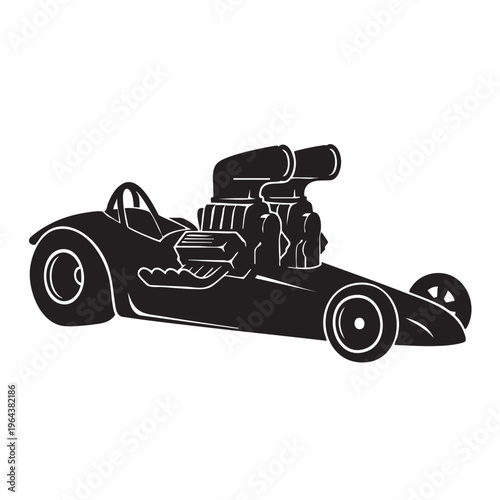 Dragster with twin superchargers silhouette vector illustration for racing and automotive themes iso