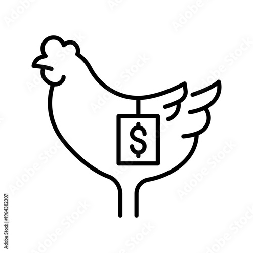 Chicken price icon. Business and poultry line symbol. Black and white.
