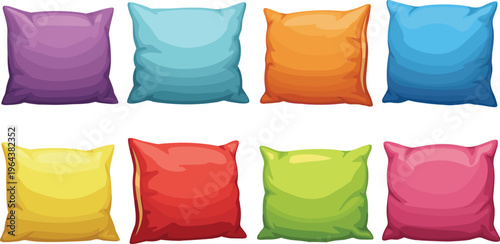 Colorful pillows collection with soft cushions in different colors home decor comfort illustration set