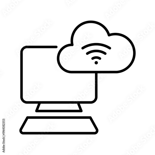 Cloud computing icon. Technology and cloud computing line symbol. Black and white.