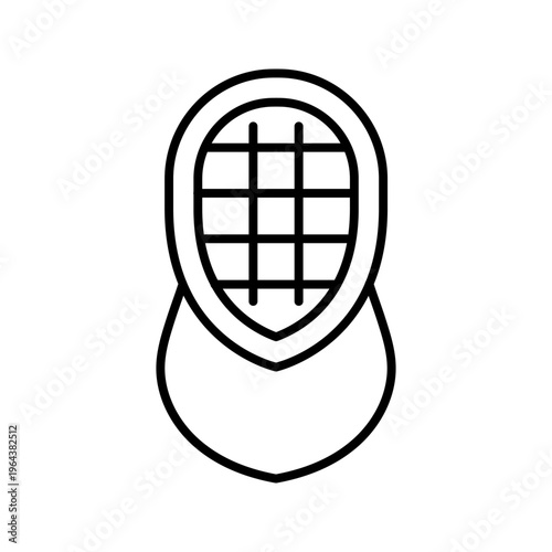Fencing mask icon. Sports and fencing line symbol. Black and white.