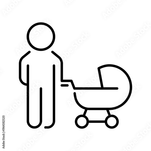 Father stroller icon. People and fatherhood line symbol. Black and white.