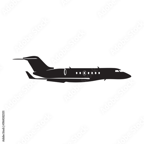 Silhouette of a private jet airplane minimalist vector illustration for travel and business concepts