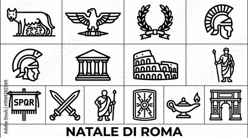 Ancient Rome Icons: Capitoline Wolf, Eagle, Laurel Wreath, Helmet