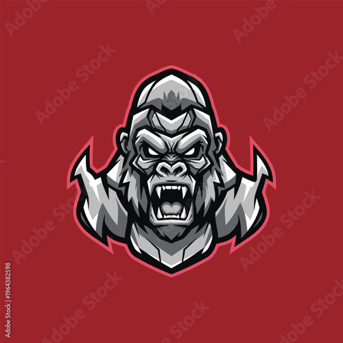 Gray cartoon gorilla head illustration.